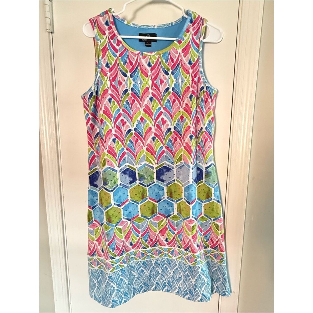 Ronni Nicole Sleeveless Shift Dress in Pink, Blue, Green, White Size L